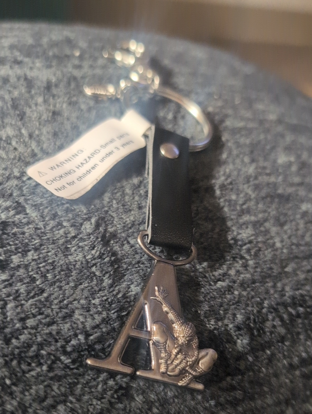 Marvel Black Leather Initial 'A' Keychain with Marvel Accent